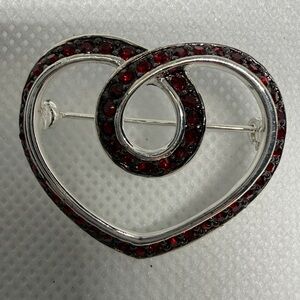 Napier Brooch Red Hearts Sliver Tone 1 Inch Vintage